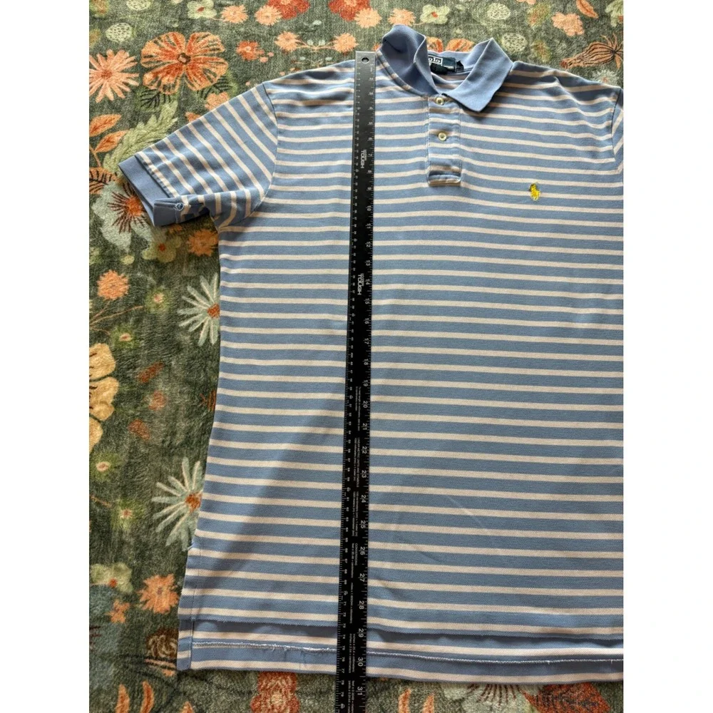 Polo Ralph Lauren Mens Blue White Striped Cotton Pique Polo‎ Shirt Large